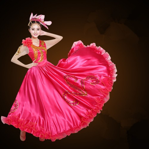Women's Chinese folk dance costumes ancient traditional spanish flamenco stage performance party cosplay dancing dresses